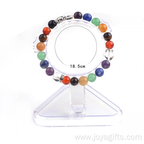 Hot Fashion 7 Chakra 8MM Stone Round Beaded​ Stretch Bracelet with Leapard Head